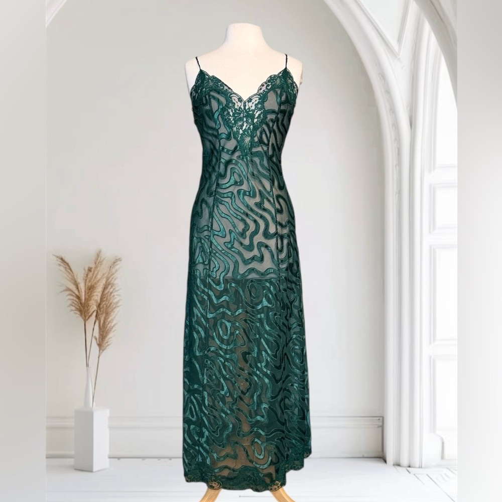 90’s Vtg Victoria’s Secret Nightgown Maxi Slip Dress Sheer Lace M Medium L Large